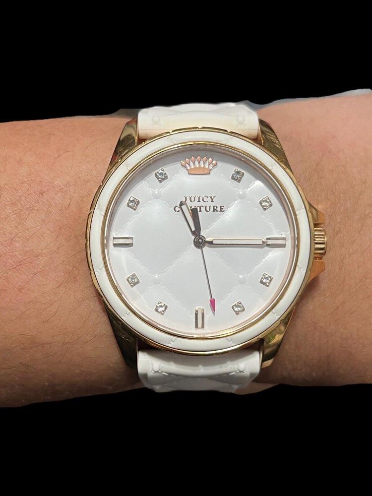 Juicy Couture Stella White Quilted Tufted Puffy Crown Tiara Crystal Watch